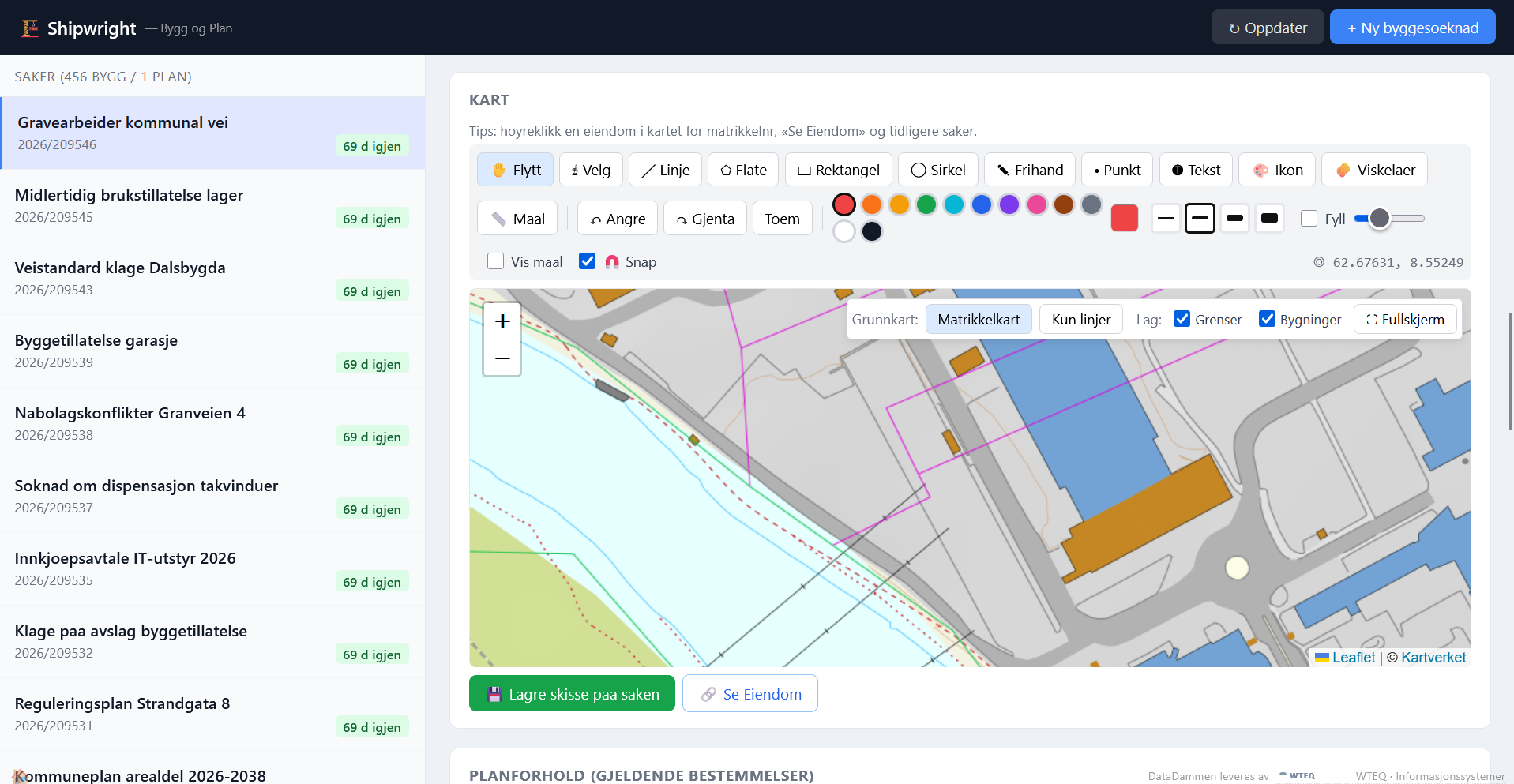 Shipwright: byggesak og plan med interaktivt matrikkelkart fra Kartverket